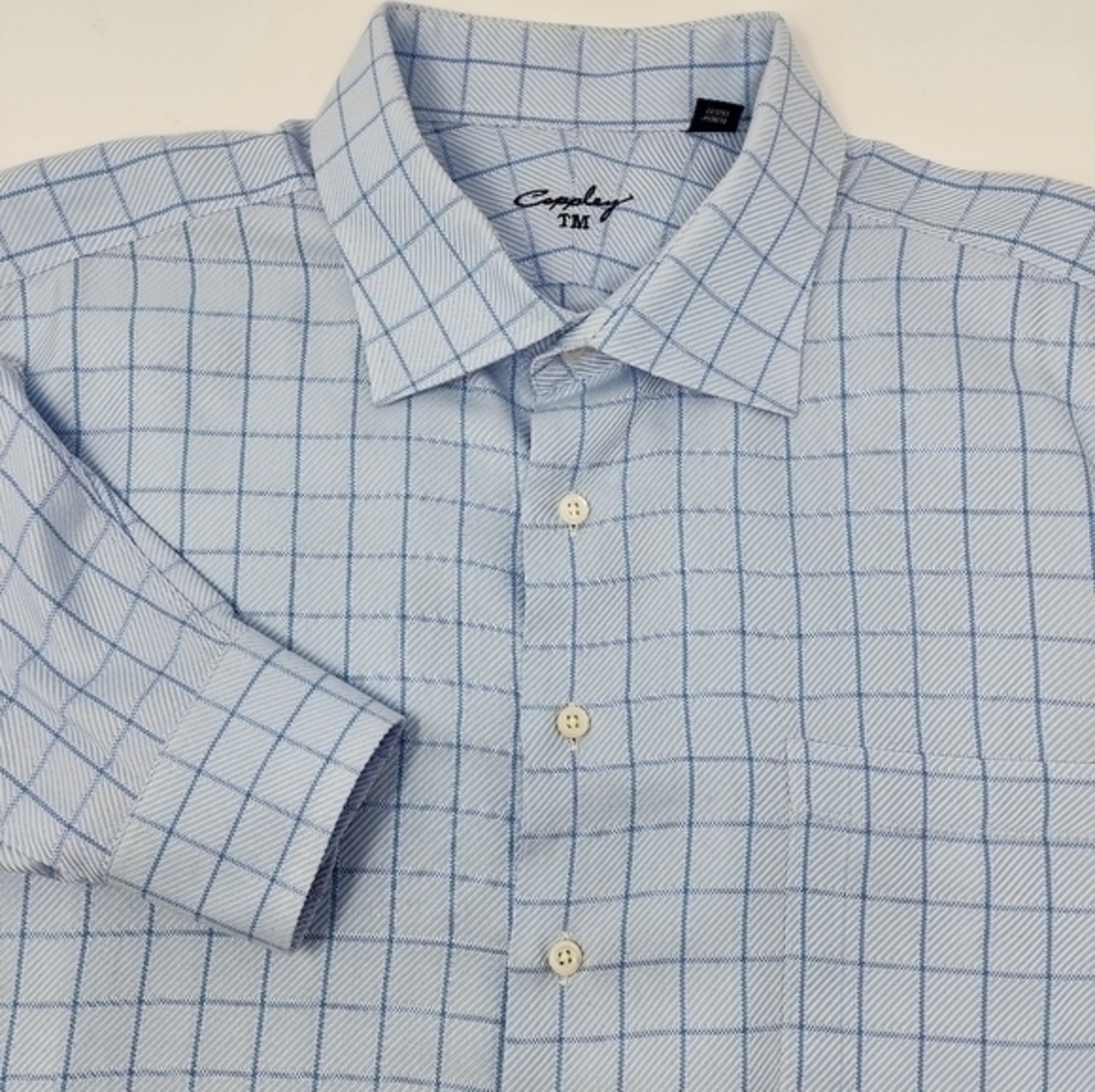 Coppley Men's‎ Blue Check Pattern Button Down Point Collar Tailor Made Shirt